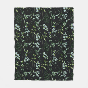 Watercolor Eucalyptus Greenery Leaves Fleece Blanket