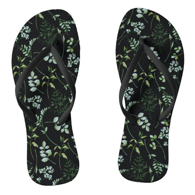 Watercolor Eucalyptus Greenery Leaves Flip Flops (Footbed)