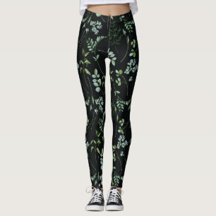 Watercolor Eucalyptus Greenery Leaves Leggings