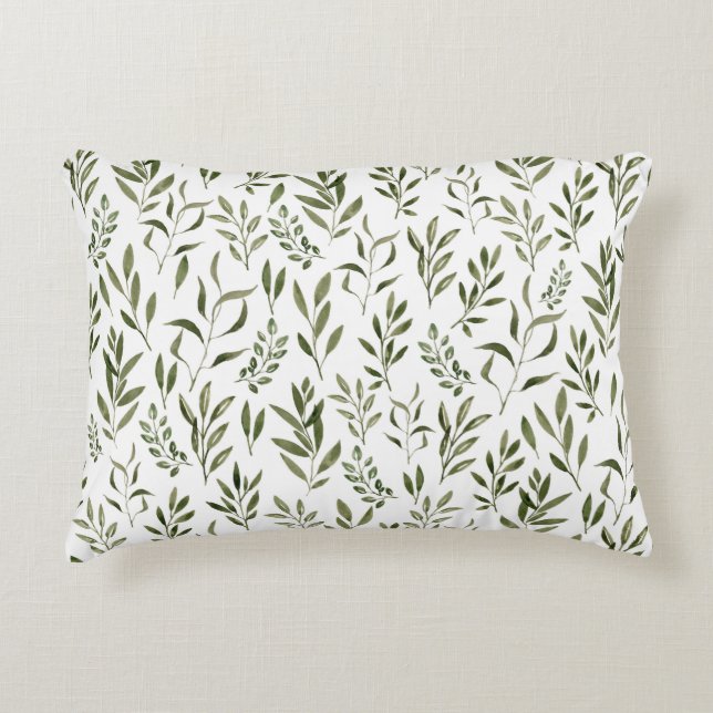 Watercolor Eucalyptus Greenery Leaves Pattern  Accent Pillow (Front)