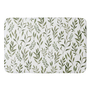 Watercolor Eucalyptus Greenery Leaves Pattern Bath Mat