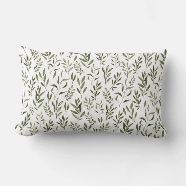 Watercolor Eucalyptus Greenery Leaves Pattern   Lumbar Pillow (Front)