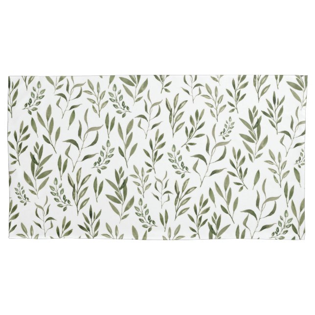 Watercolor Eucalyptus Greenery Leaves Pattern   Pillowcase (Front)