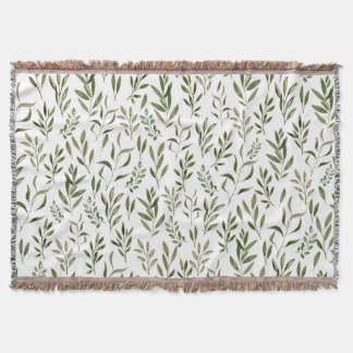 Watercolor Eucalyptus Greenery Leaves Pattern   Throw Blanket
