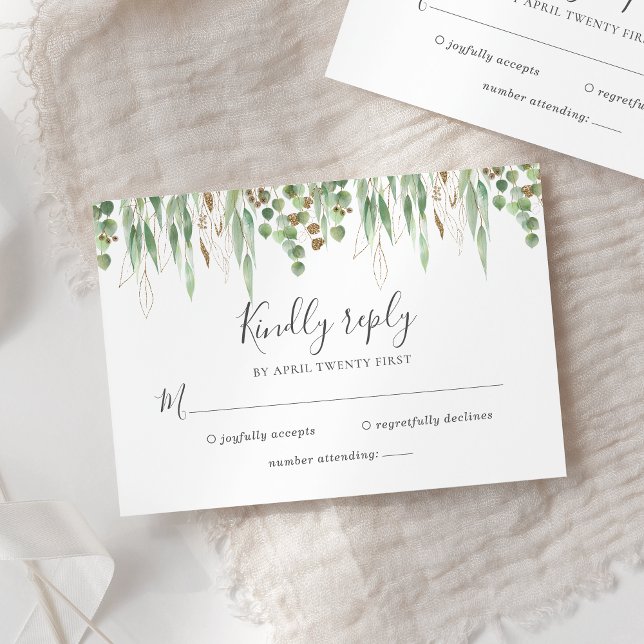 Watercolor Eucalyptus Greenery Modern Wedding RSVP Card (Creator Uploaded)