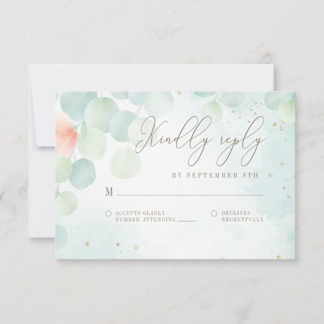 Watercolor Eucalyptus Greenery Monogram RSVP Card (Front)