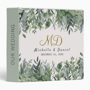 Watercolor Eucalyptus Greenery Monogram Wedding    Binder