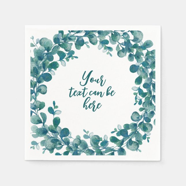 Watercolor eucalyptus greenery napkin (Front)