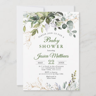 Watercolor Eucalyptus Greenery NEUTRAL Baby Shower Invitation
