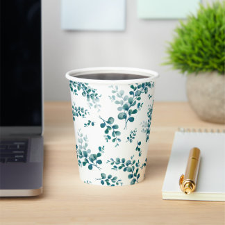 Watercolor eucalyptus greenery paper cups