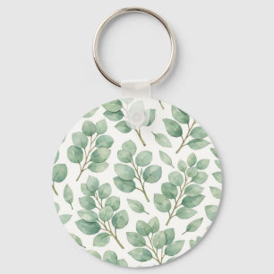 Watercolor Eucalyptus Greenery Pattern Keychain