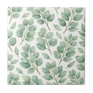 Watercolor Eucalyptus Greenery Pattern Tile