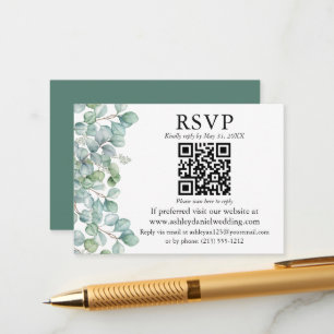 Watercolor Eucalyptus Greenery QR RSVP Wedding Enclosure Card