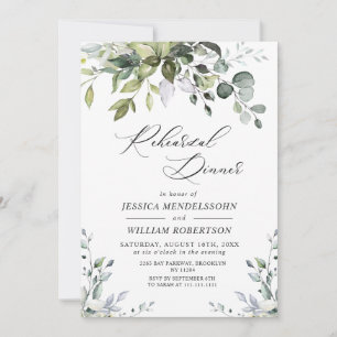 Watercolor Eucalyptus Greenery Rehearsal Dinner In Invitation