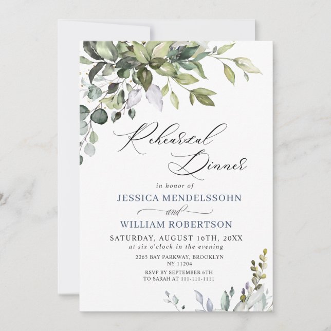 Watercolor Eucalyptus Greenery Rehearsal Dinner Invitation (Front)
