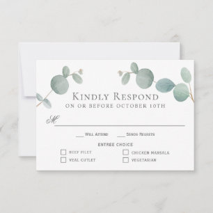 Watercolor Eucalyptus Greenery RSVP with 4 Entrees Card