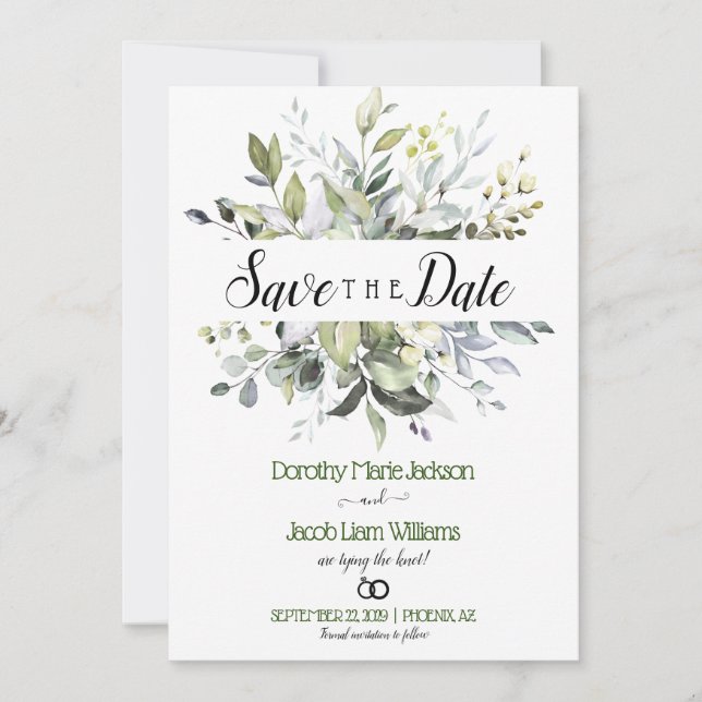 Watercolor Eucalyptus Greenery Save the Date Invitation (Front)