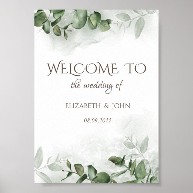 Watercolor Eucalyptus Greenery Save The Date  Poster (Front)