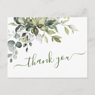 Watercolor Eucalyptus Greenery Thank You Wedding Postcard