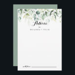 Watercolor Eucalyptus Greenery Wedding Advice Card<br><div class="desc">This watercolor eucalyptus greenery wedding advice card is perfect for a rustic wedding. This artistic design features hand-drawn, watercolor eucalyptus green foliage, inspiring natural beauty. These cards are perfect for a wedding, bridal shower, baby shower, graduation party & more. Personalize the cards with the names of the bride and groom,...</div>