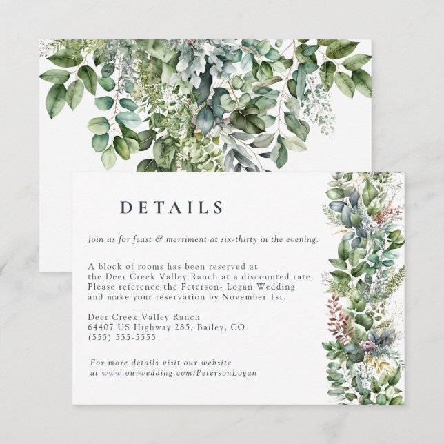 Watercolor Eucalyptus Greenery | Wedding Details Enclosure Card (Front/Back)