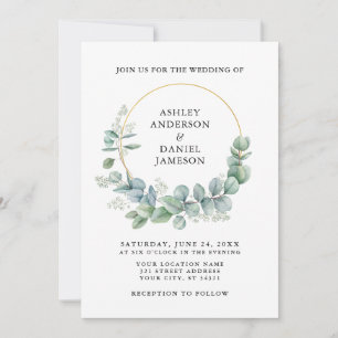 Watercolor Eucalyptus Greenery Wedding Gold Invitation