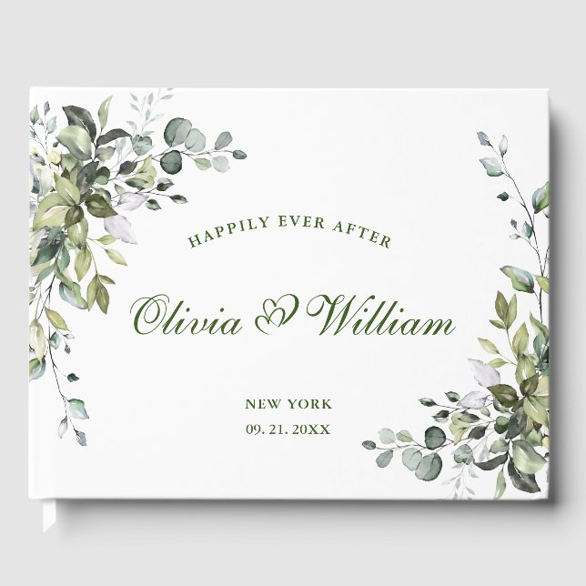 Watercolor Eucalyptus  Greenery Wedding Guest Book (Front)
