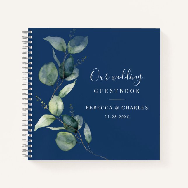 Watercolor Eucalyptus Greenery Wedding Guest Book  (Front)