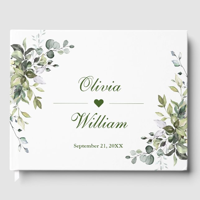 Watercolor Eucalyptus  Greenery Wedding Guest Book (Front)