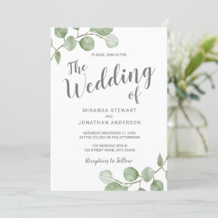 Watercolor Eucalyptus Greenery Wedding Invitation
