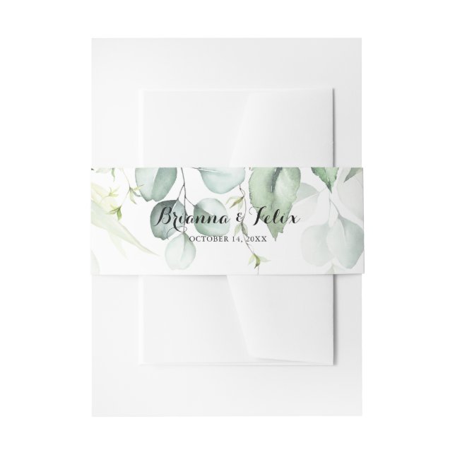 Watercolor Eucalyptus Greenery Wedding  Invitation Belly Band (Front Example)