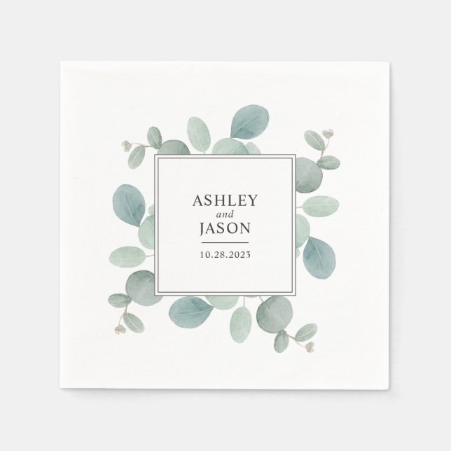 Watercolor Eucalyptus Greenery Wedding Napkin (Front)