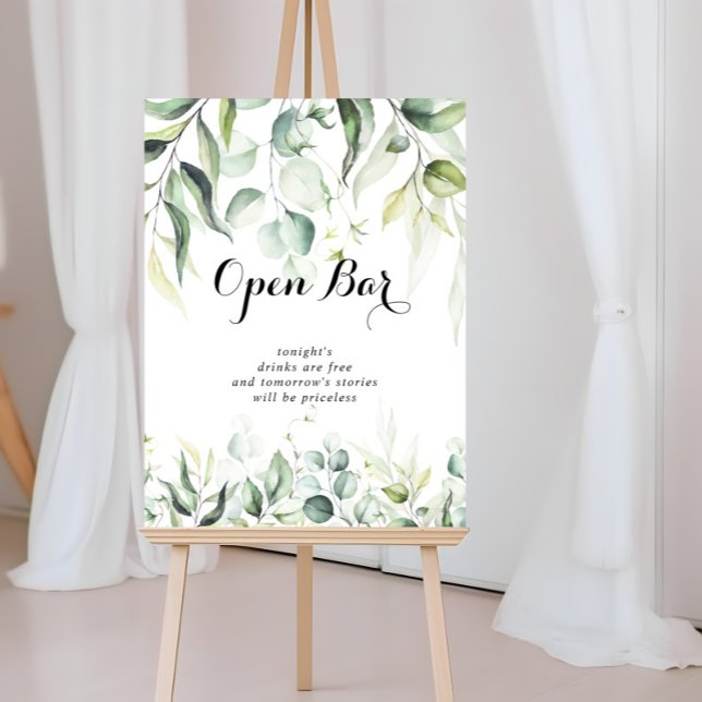 Watercolor Eucalyptus Greenery Wedding Open Bar  Poster (Creator Uploaded)