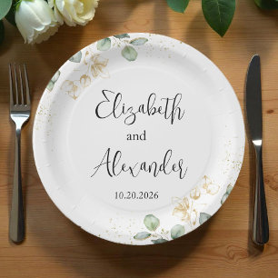 Watercolor Eucalyptus Greenery Wedding Paper Plate