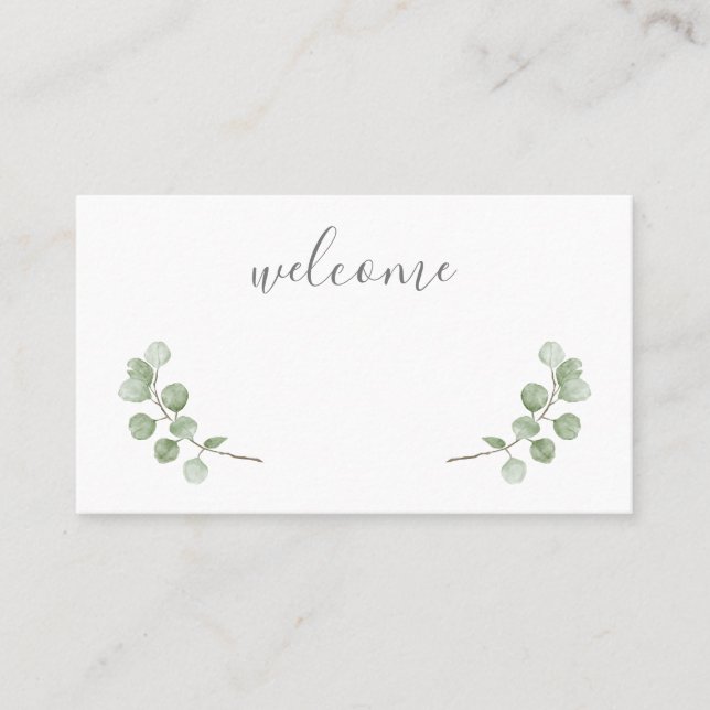 Watercolor Eucalyptus Greenery Wedding Place Card (Front)