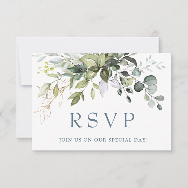 Watercolor Eucalyptus Greenery Wedding RSVP Card (Front)