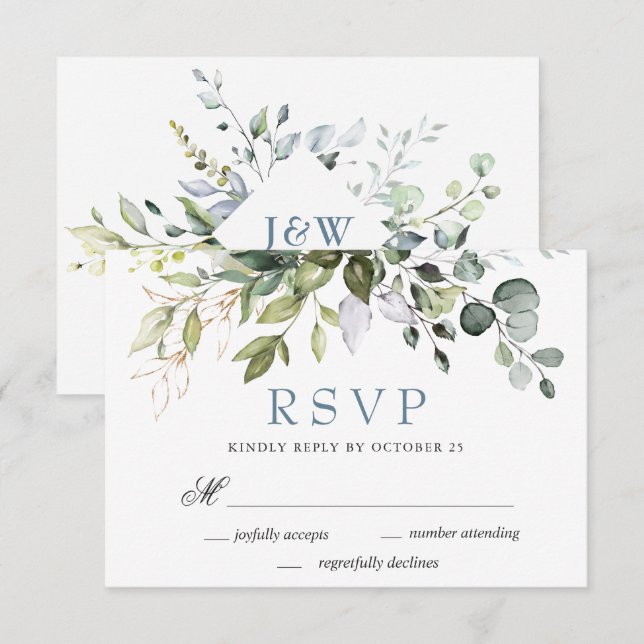 Watercolor Eucalyptus Greenery Wedding RSVP Card (Front/Back)