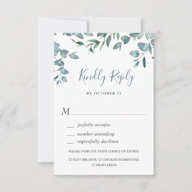 Watercolor Eucalyptus Greenery Wedding RSVP Card (Front)