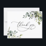 Watercolor Eucalyptus Greenery Wedding  Thank You Card<br><div class="desc">Designed to coordinate with our Boho Greenery wedding collection,  this customizable Flat Thank You card features mixed watercolor greenery leaves paired with a classy serif font in black for an optional message on the back. Matching items available.</div>