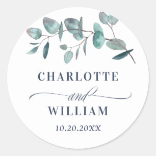 Watercolor Eucalyptus Greenery Wedding Thank You Classic Round Sticker