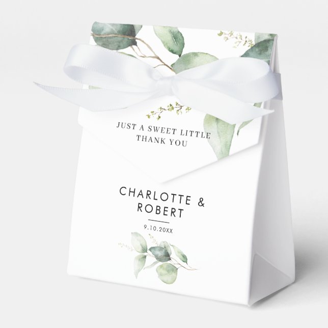 Watercolor Eucalyptus Greenery Wedding Thank You Favor Box (Front Side)