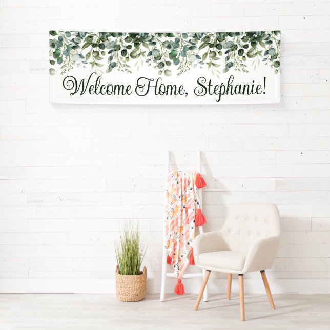 Watercolor Eucalyptus Greenery Welcome Home Long Banner (Insitu)