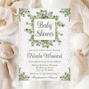 Watercolor Eucalyptus Greenery Wreath Baby Shower Invitation