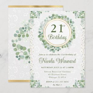 Watercolor Eucalyptus Greenery Wreath Birthday Invitation