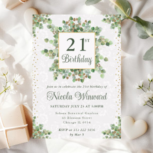 Watercolor Eucalyptus Greenery Wreath Birthday Invitation