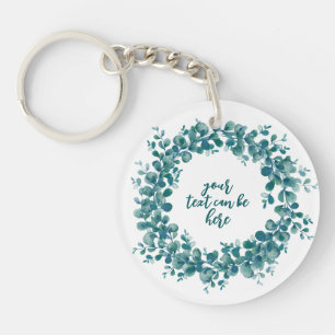Watercolor eucalyptus greenery wreath keychain