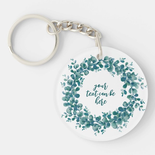 Watercolor eucalyptus greenery wreath keychain (Front)