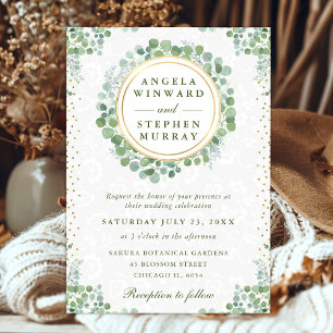 Watercolor Eucalyptus Greenery Wreath Wedding Invitation