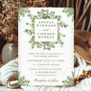 Watercolor Eucalyptus Greenery Wreath Wedding Invitation