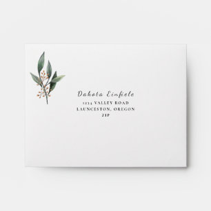 Watercolor eucalyptus gum leaf return address RSVP Envelope